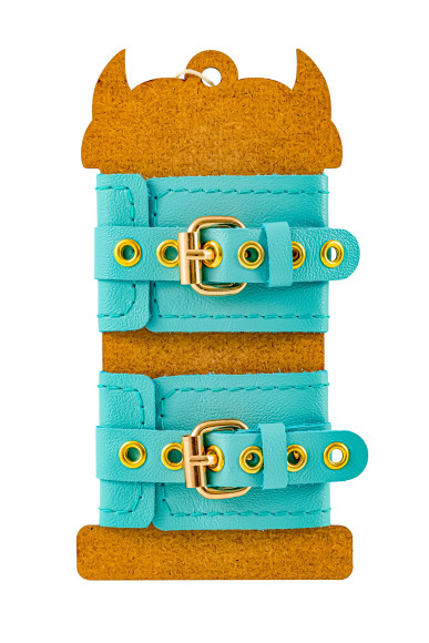 Голубые однослойные кожаные наручники