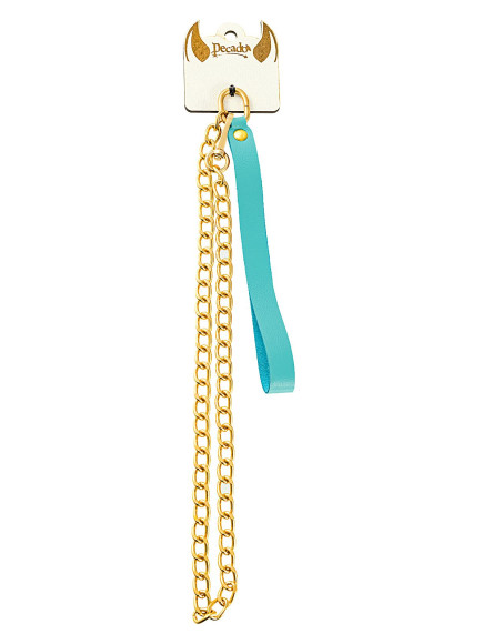 Голубой кожаный поводок с карабином для ошейника - 80 см.