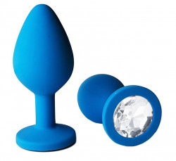 Голубая анальная пробка с прозрачным кристаллом - 9,5 см. Голубая анальная пробка с прозрачным кристаллом - 9,5 см.