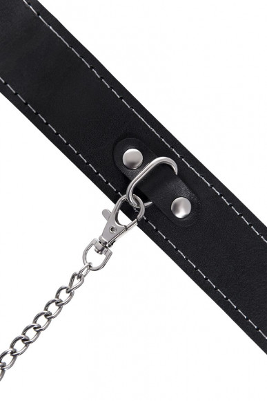 Черный кожаный ошейник-чокер с поводком Черный кожаный ошейник-чокер с поводком