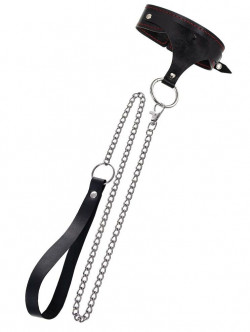 Черный высокий ошейник с поводком Черный высокий ошейник с поводком