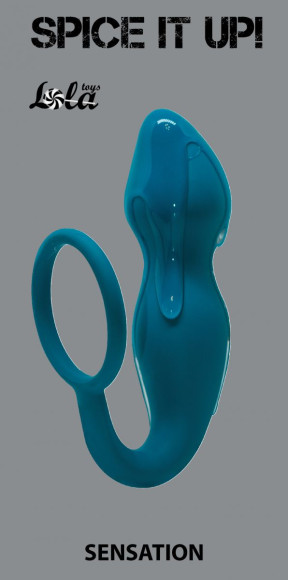 Бирюзовое эрекционное кольцо Sensation с анальным стимулятором 