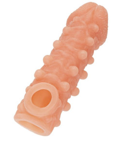 Телесная закрытая насадка с шариками Cock Sleeve 010 Size S - 13,8 см.