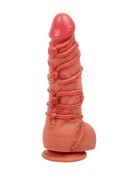 Телесный фаллоимитатор с имитацией шибари - 25 см.