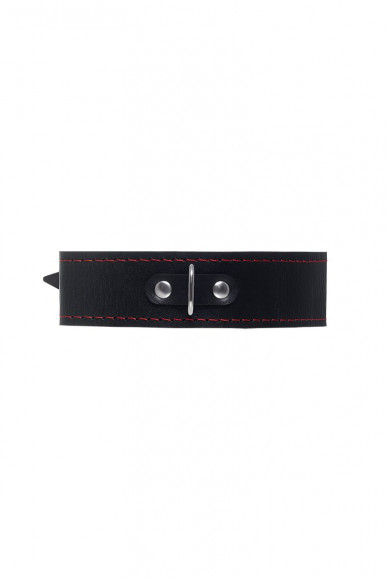 Черный двухслойный ошейник с красной строчкой и поводком Черный двухслойный ошейник с красной строчкой и поводком