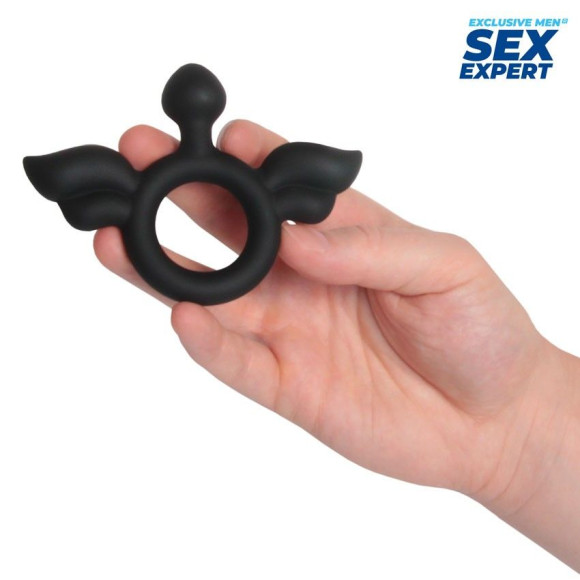 Черное эрекционное кольцо с крылышками Черное эрекционное кольцо с крылышками