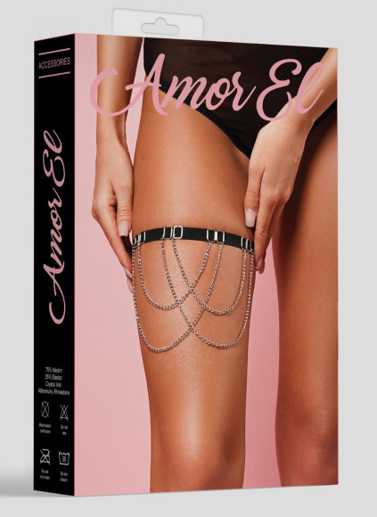 Соблазнительная подвязка на ногу с декоративными цепочками Соблазнительная подвязка на ногу с декоративными цепочками