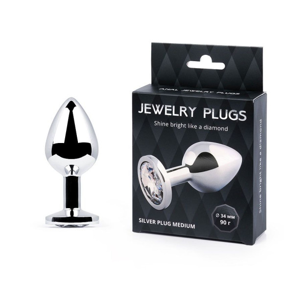 Анальная пробка SILVER PLUG MEDIUM с прозрачным кристаллом - 8,2 см. Анальная пробка SILVER PLUG MEDIUM с прозрачным кристаллом - 8,2 см.