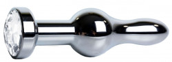 Серебристая анальная пробка с прозрачным кристаллом - 10,5 см.