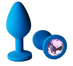 Голубая анальная пробка с сиреневым кристаллом - 8 см. Голубая анальная пробка с сиреневым кристаллом - 8 см.